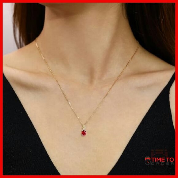 14K Gold Teardrop Pendant Necklace with Diamond & Birthstone 18" Chain - Picture 6 of 8